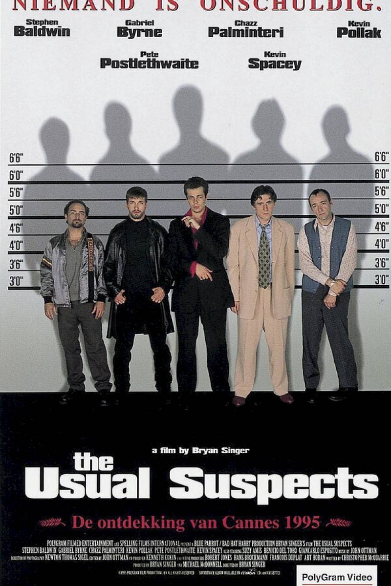  The Usual Suspects : Kevin Spacey, Gabriel Byrne, Chazz  Palminteri, Stephen Baldwin, Benicio Del Toro, Kevin Pollak, Pete  Postlethwaite, Suzy Amis, Giancarlo Esposito, Dan Hedaya, Paul Bartel, Carl  Bressler, Bryan Singer, Art Horan, Bryan